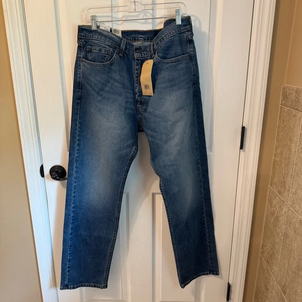 Levi's 505‎ Regular Stretch 36x32 Medium Wash Blue Straight Jeans Classic NWT